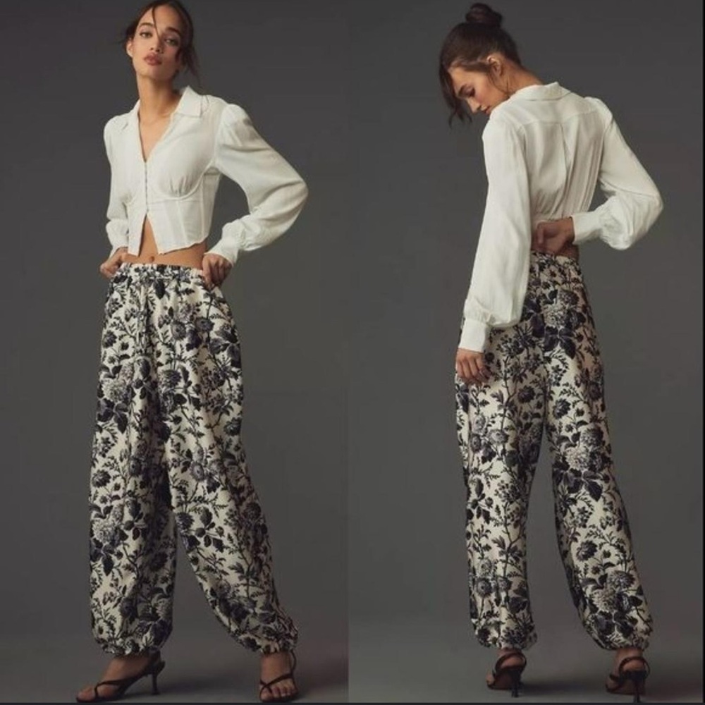 Maeve Black and Pearl Floral Print Pants